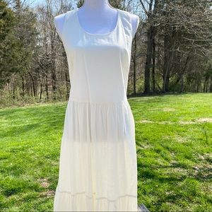 Tahari cream linen blend tired midi dress 10